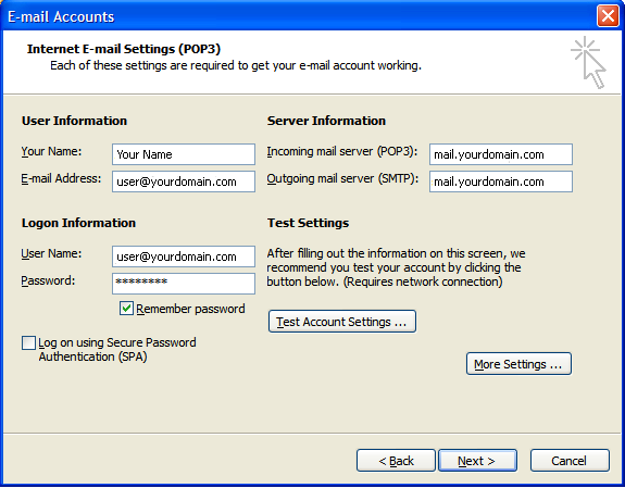 Configure Outlook 2003 E-mail - Step 4