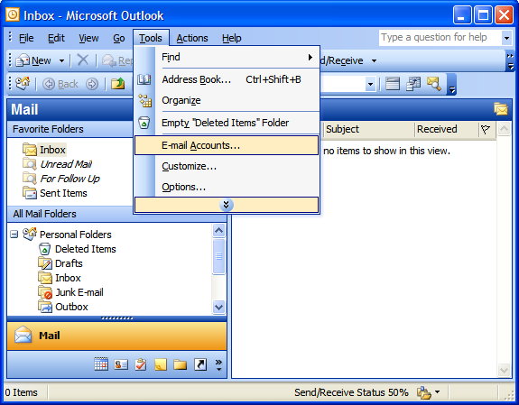 Configure Outlook 2003 E-mail Step 1