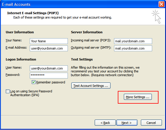 Configure Outlook 2003 E-mail Step 4